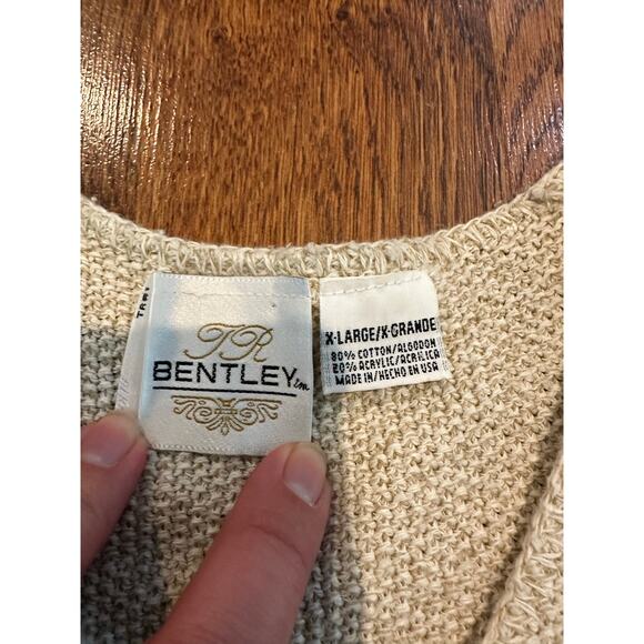 Bentley Vintage Women’s Cotton Short Sleeve Pullover Sweater Beige Size XL - Picture 4 of 7